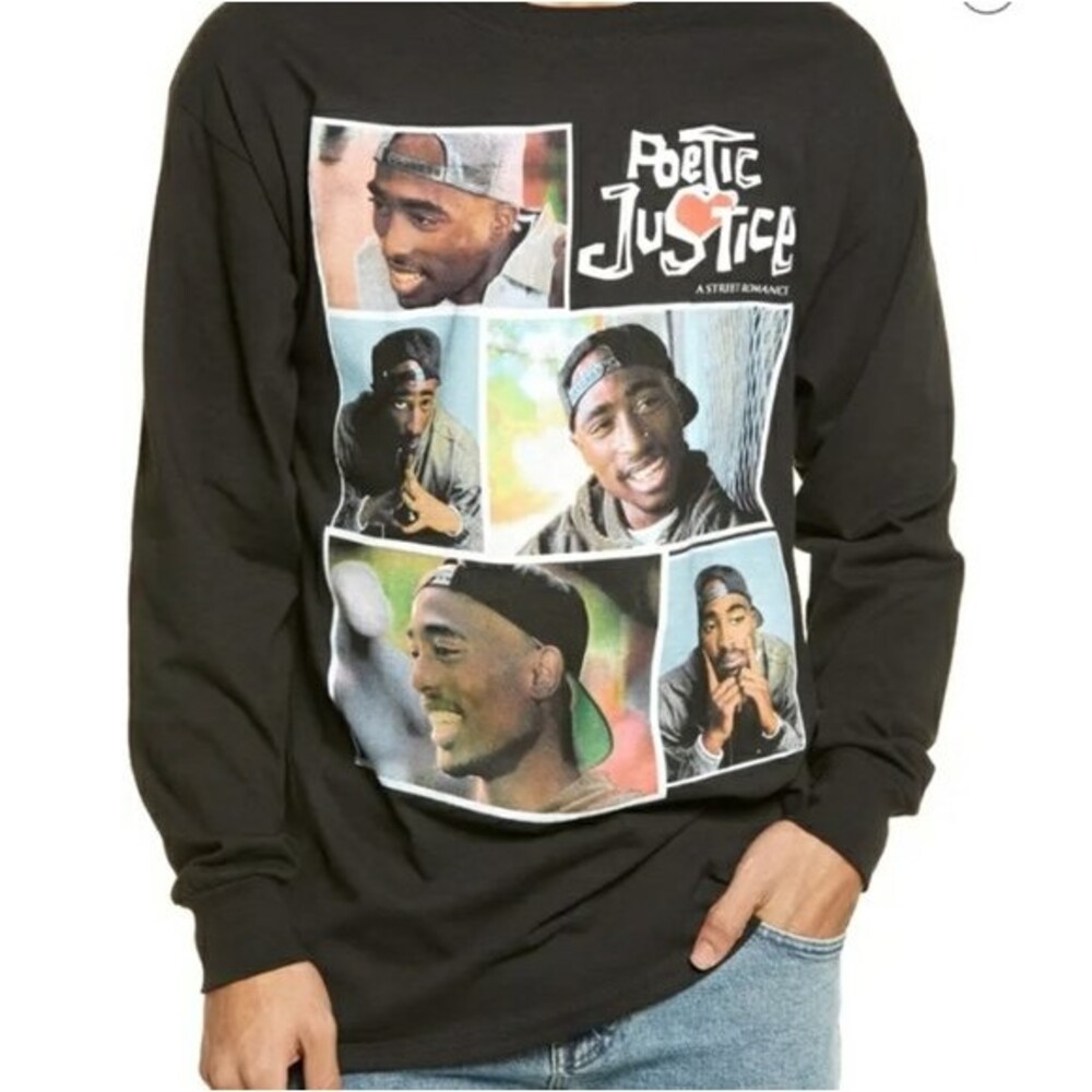 Philco Poetic Justice Black Tupac Collage Graphic Long Sleeve Tee Large